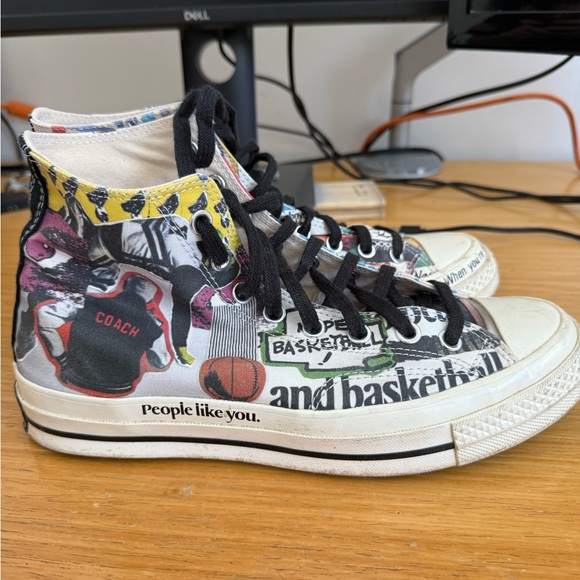 Converse Other - Converse High Top Sneakers White Black Multicolor Graphic